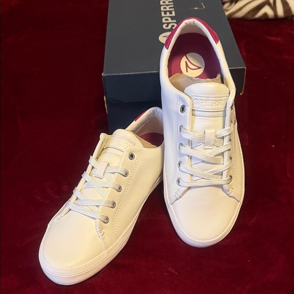 Sperry Shoes - Sperry Sandy LTT Leather whit/metallic Women's White and Pink Sneakers NIB